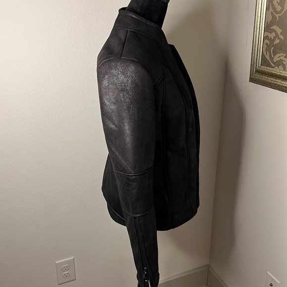 CACHE Moto jacket bomber faux leather faux fur lined Sz M - Picture 5 of 10